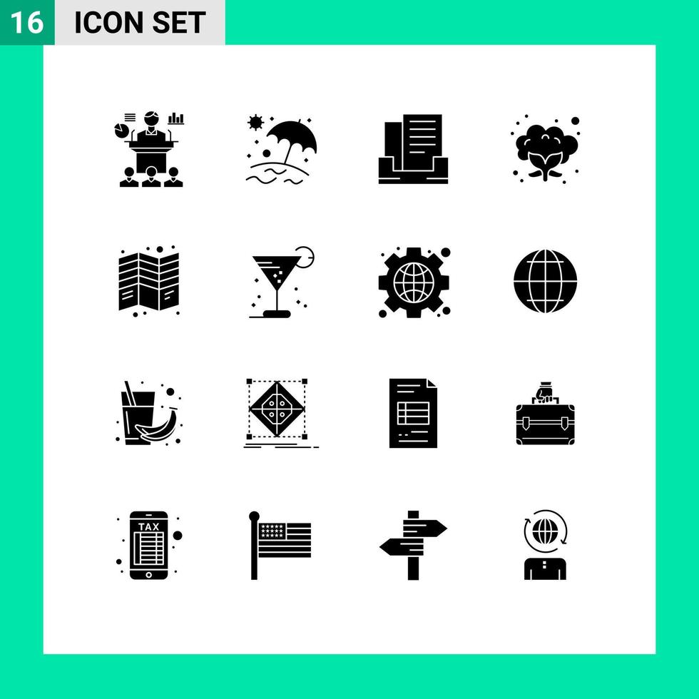 User Interface Pack of 16 Basic Solid Glyphs of print flyer email brochure food Editable Vector Design Elements