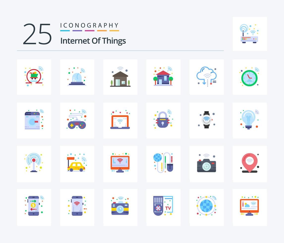 internet de las cosas paquete de iconos de 25 colores planos que incluye internet. Wifi. Internet. cambiar. hogar vector