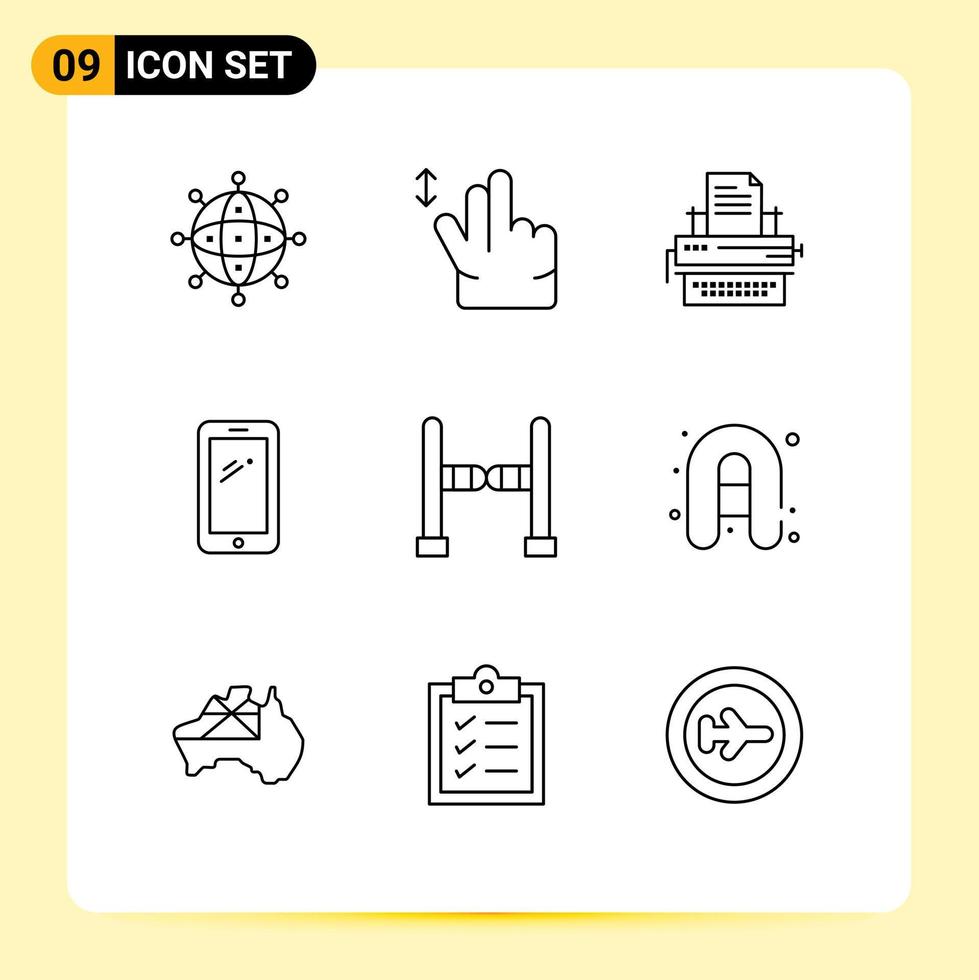 User Interface Pack of 9 Basic Outlines of samsung mobile typewriter smart phone paper Editable Vector Design Elements