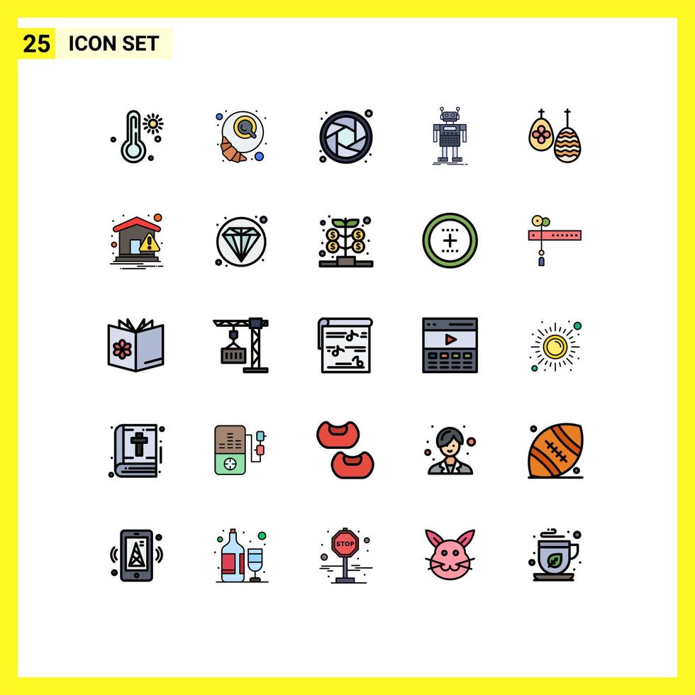 Modern Set of 25 Filled line Flat Colors and symbols such as egg celebration lens technology artificial Editable Vector Design Elements