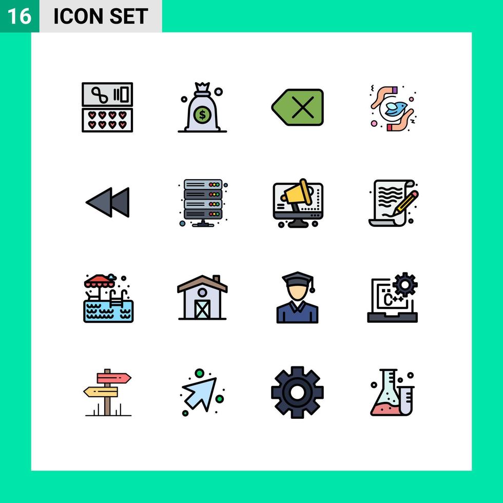 16 Creative Icons Modern Signs and Symbols of rewind back delete arrow peace Editable Creative Vector Design Elements