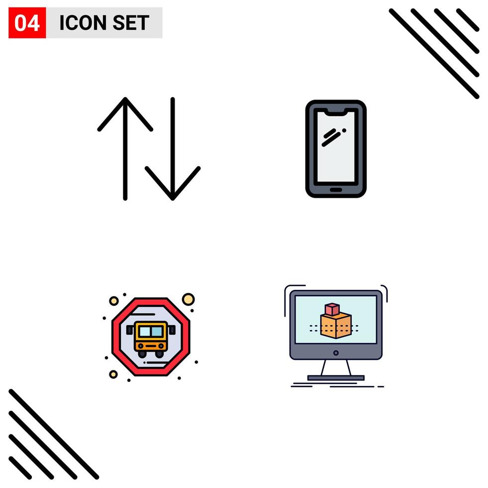Modern Set of 4 Filledline Flat Colors and symbols such as arrow public transit phone android dimensional Editable Vector Design Elements