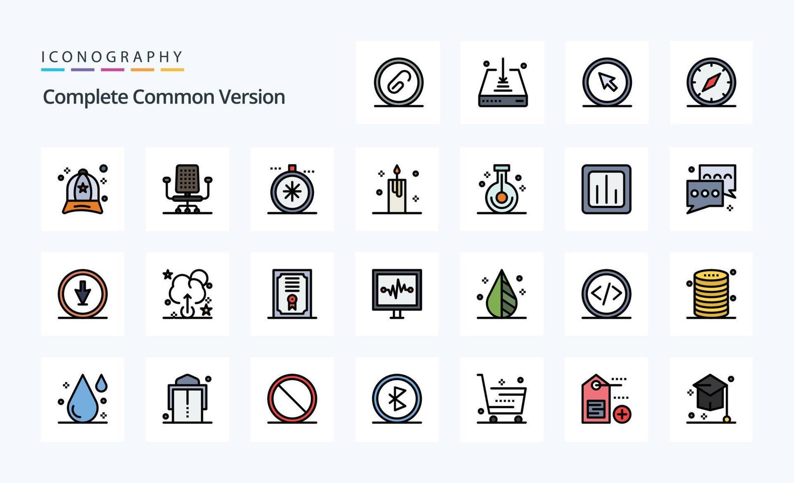 25 Complete Common Version Line Filled Style icon pack vector
