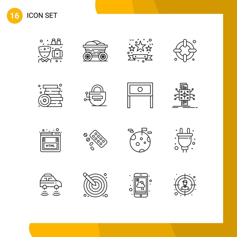 Outline Pack of 16 Universal Symbols of party brick black friday lifebuoy insurance Editable Vector Design Elements