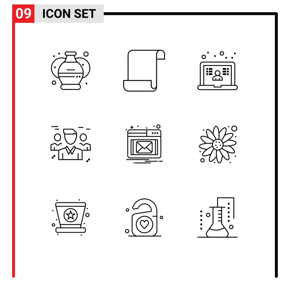 Mobile Interface Outline Set of 9 Pictograms of notification protection learning people friends Editable Vector Design Elements