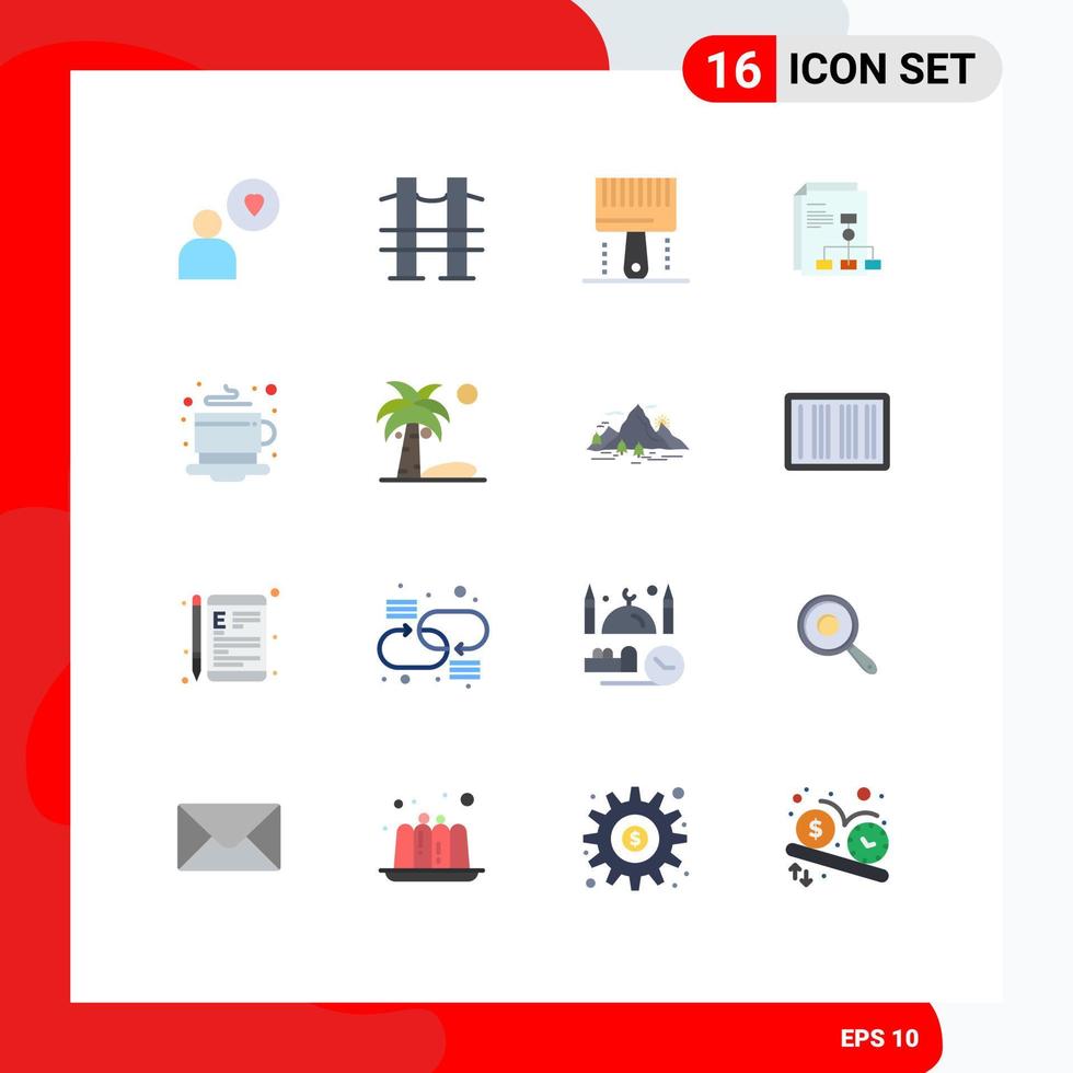 Mobile Interface Flat Color Set of 16 Pictograms of coffee report design invoice presentation Editable Pack of Creative Vector Design Elements