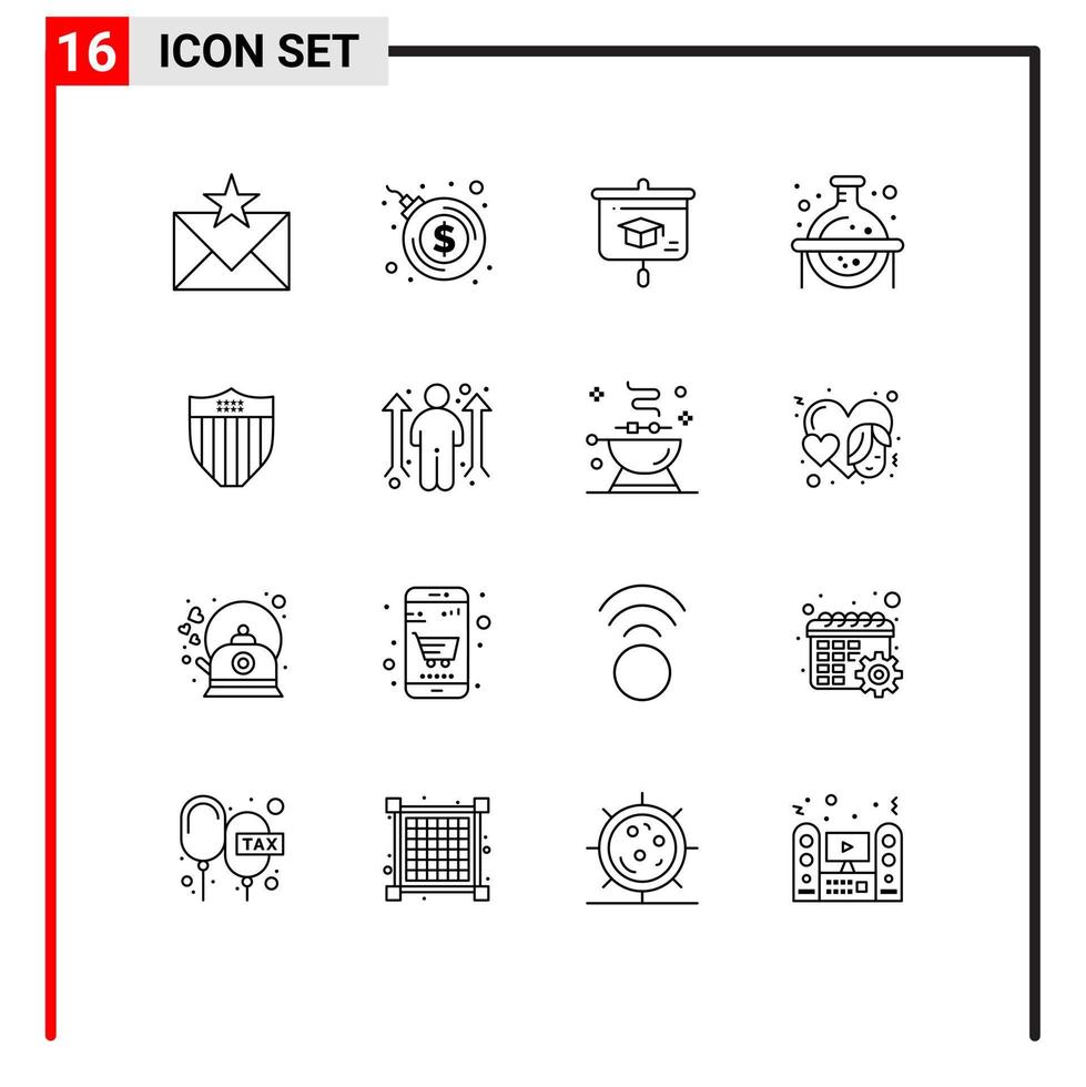 16 Thematic Vector Outlines and Editable Symbols of shield study chart science chemical Editable Vector Design Elements