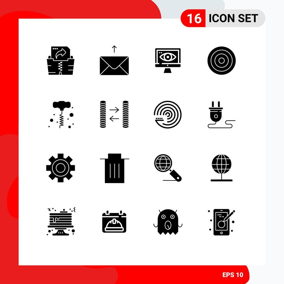 Mobile Interface Solid Glyph Set of 16 Pictograms of exchange power tools surveillance hand drill user Editable Vector Design Elements
