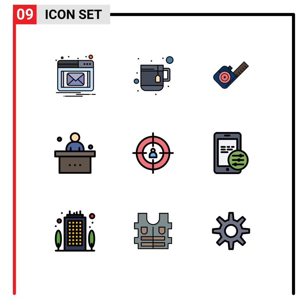 Set of 9 Modern UI Icons Symbols Signs for marketing audience tape study school Editable Vector Design Elements
