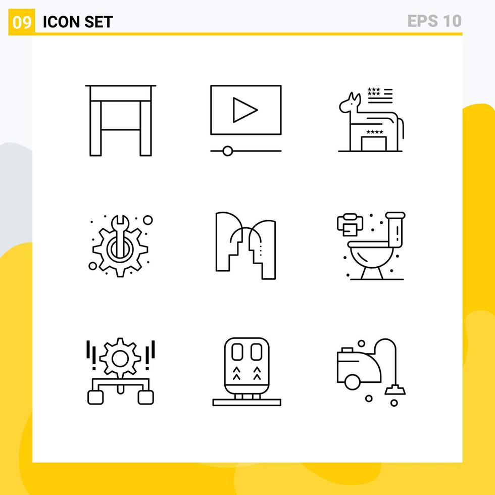 Group of 9 Modern Outlines Set for transfer head political brain technical Editable Vector Design Elements