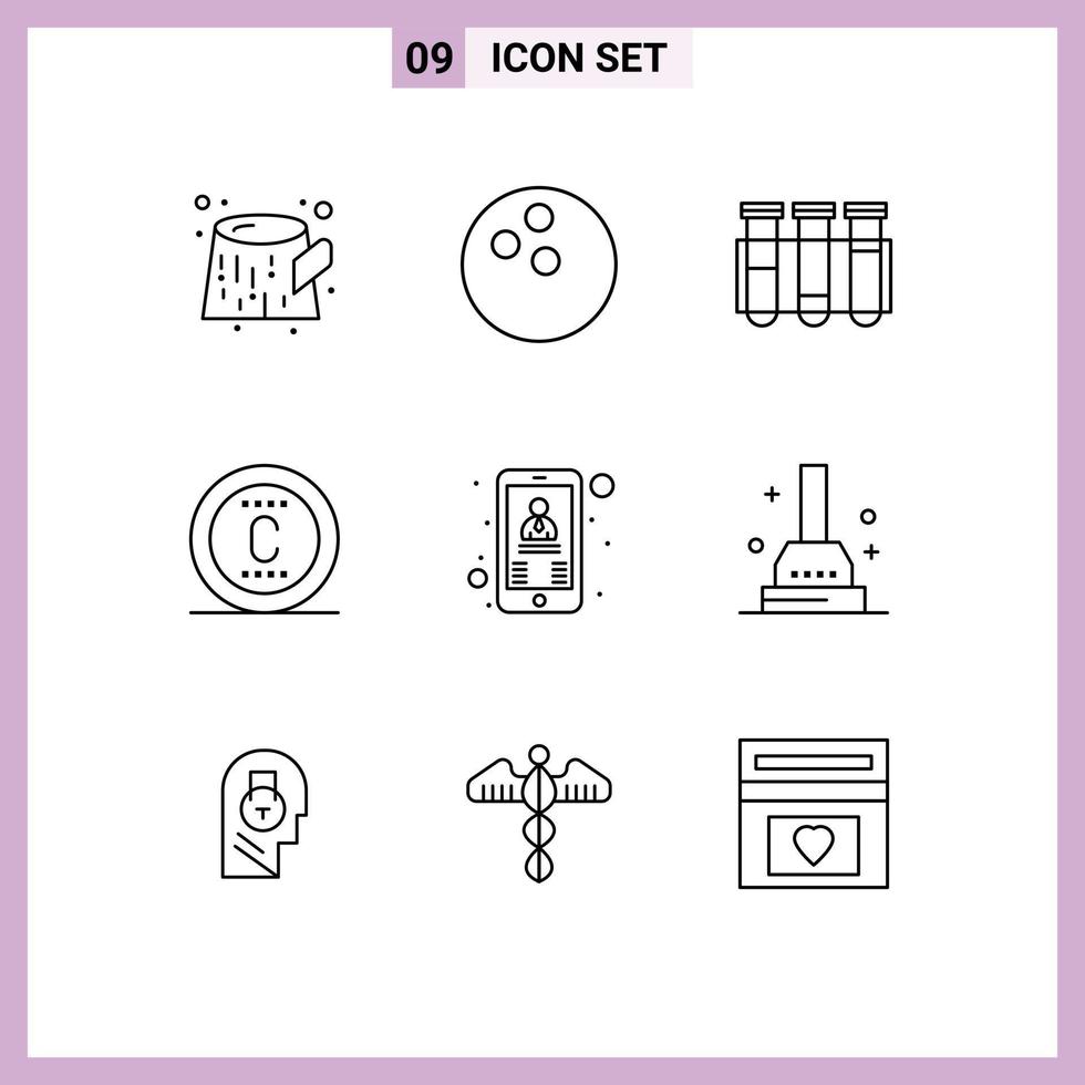 Stock Vector Icon Pack of 9 Line Signs and Symbols for user contact science trademark protection Editable Vector Design Elements