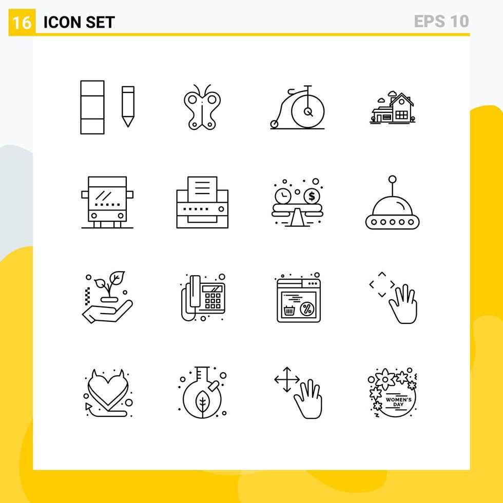 Group of 16 Outlines Signs and Symbols for regular farm house old villa house Editable Vector Design Elements