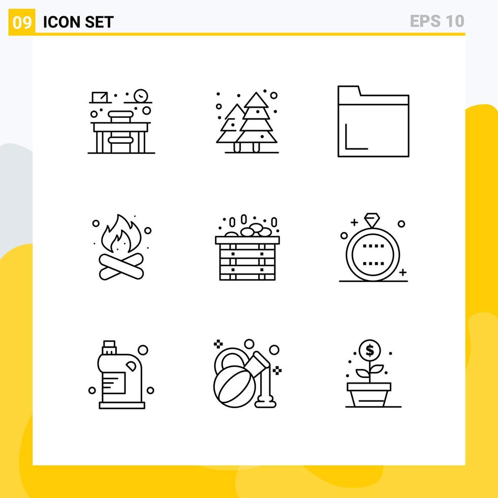 Set of 9 Modern UI Icons Symbols Signs for box spa folder nature fire Editable Vector Design Elements