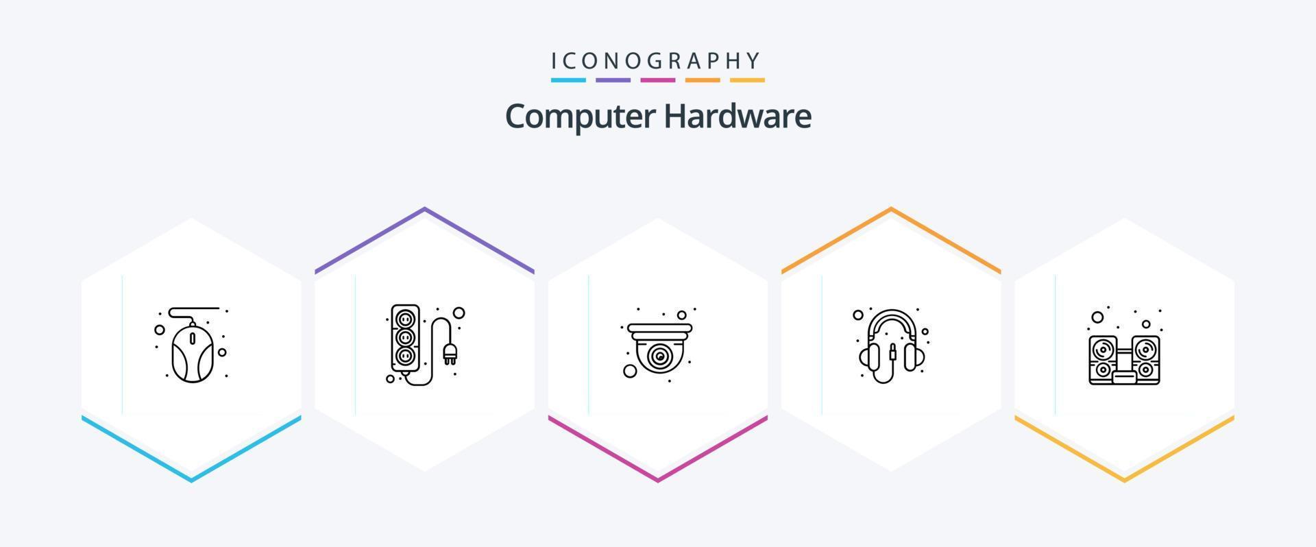 Computer Hardware 25 Line icon pack including music. computer. camera. headphone. computer vector
