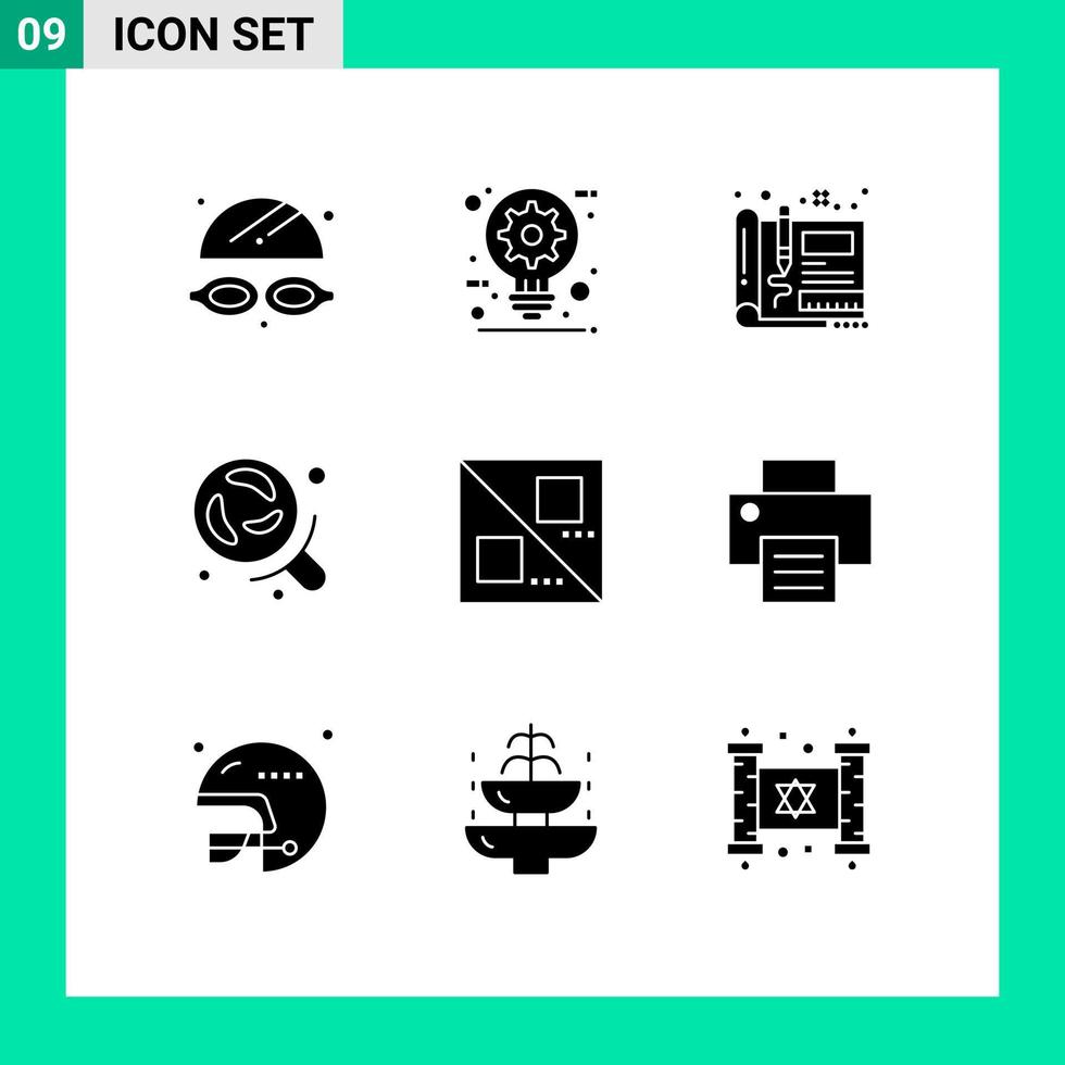 9 Universal Solid Glyph Signs Symbols of cross research blueprint laboratory design Editable Vector Design Elements