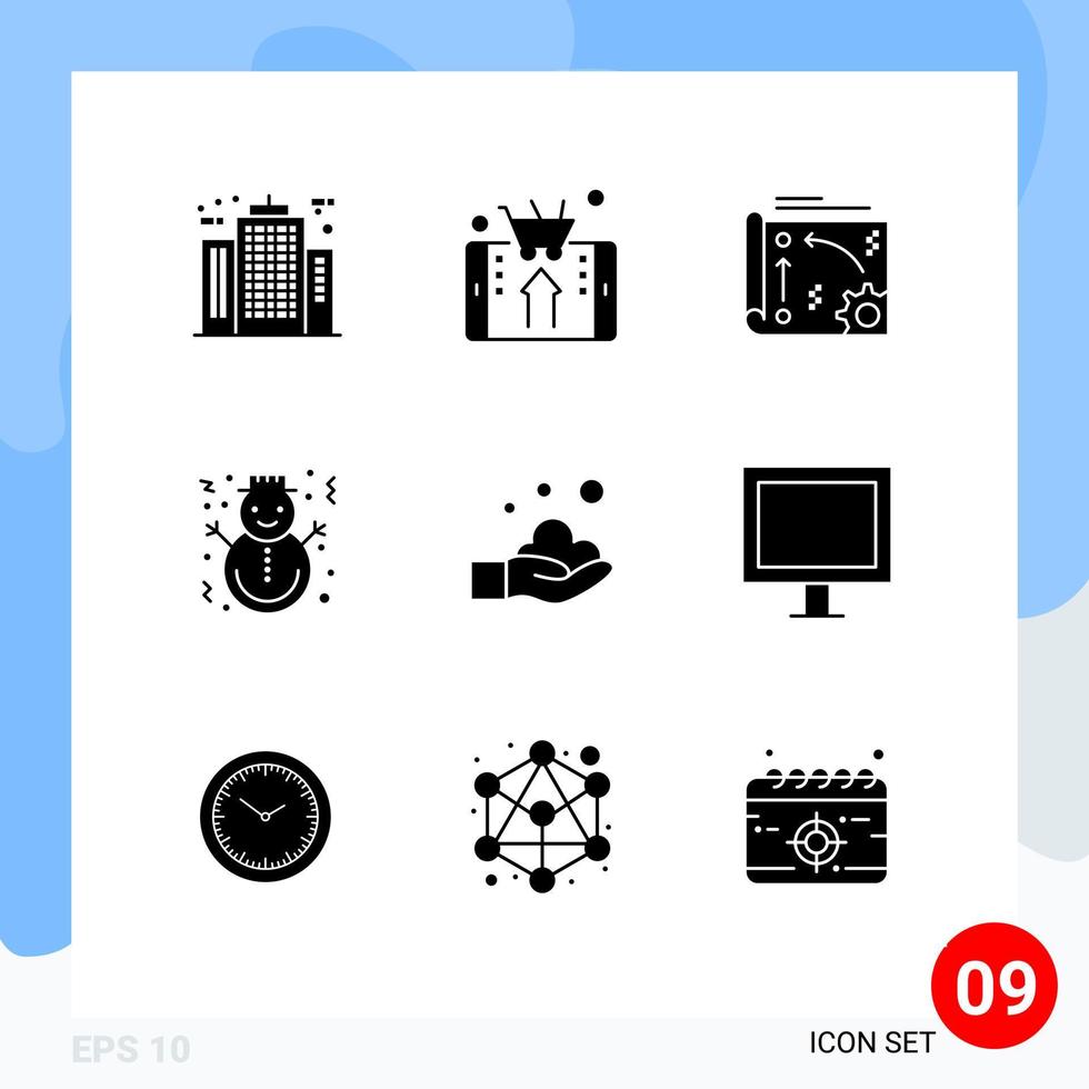 9 concepto de glifo sólido para sitios web móviles y aplicaciones muñeco de nieve compras navideñas configuración de api elementos de diseño vectorial editables vector