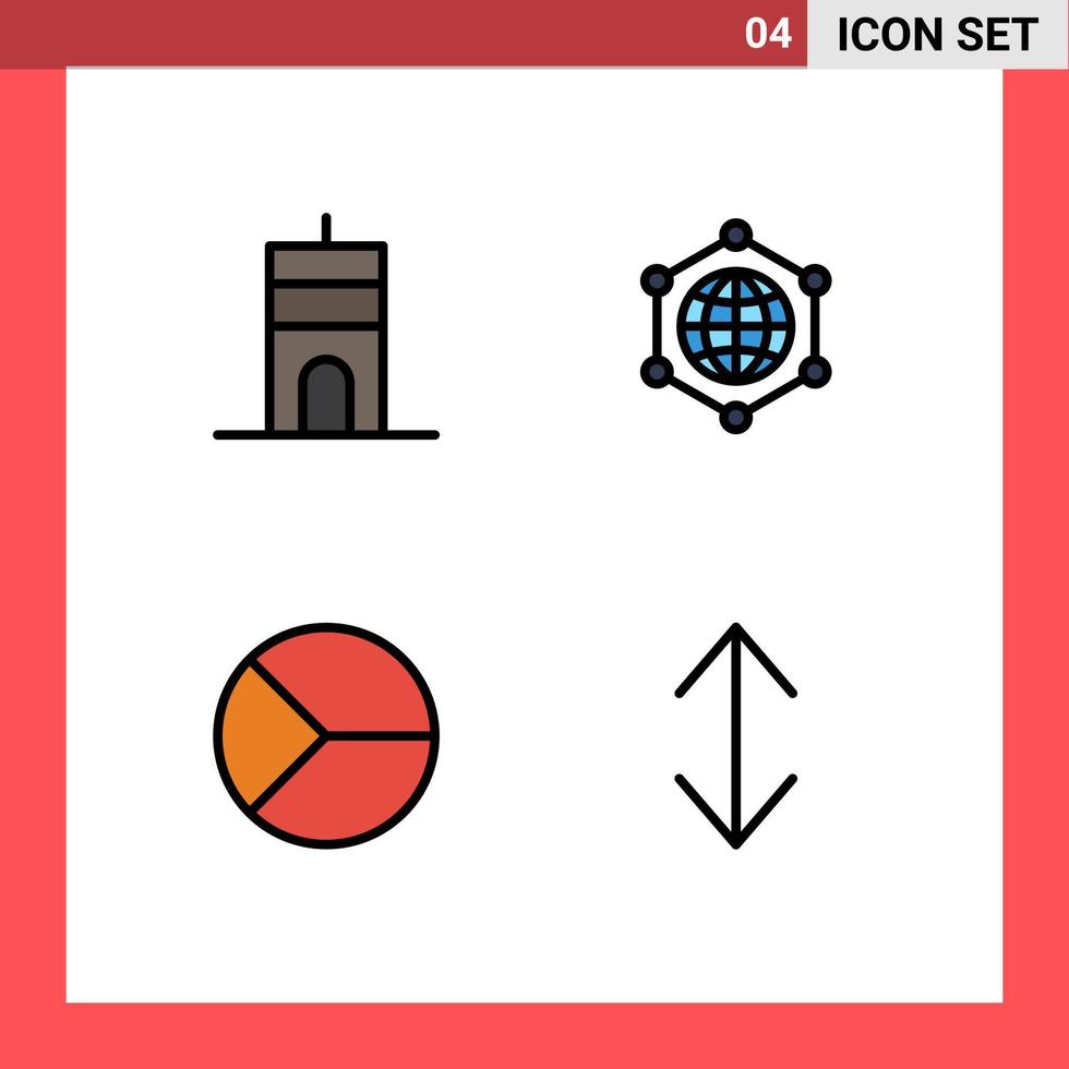 4 Filledline Flat Color concept for Websites Mobile and Apps antenna finance tower internet pie Editable Vector Design Elements