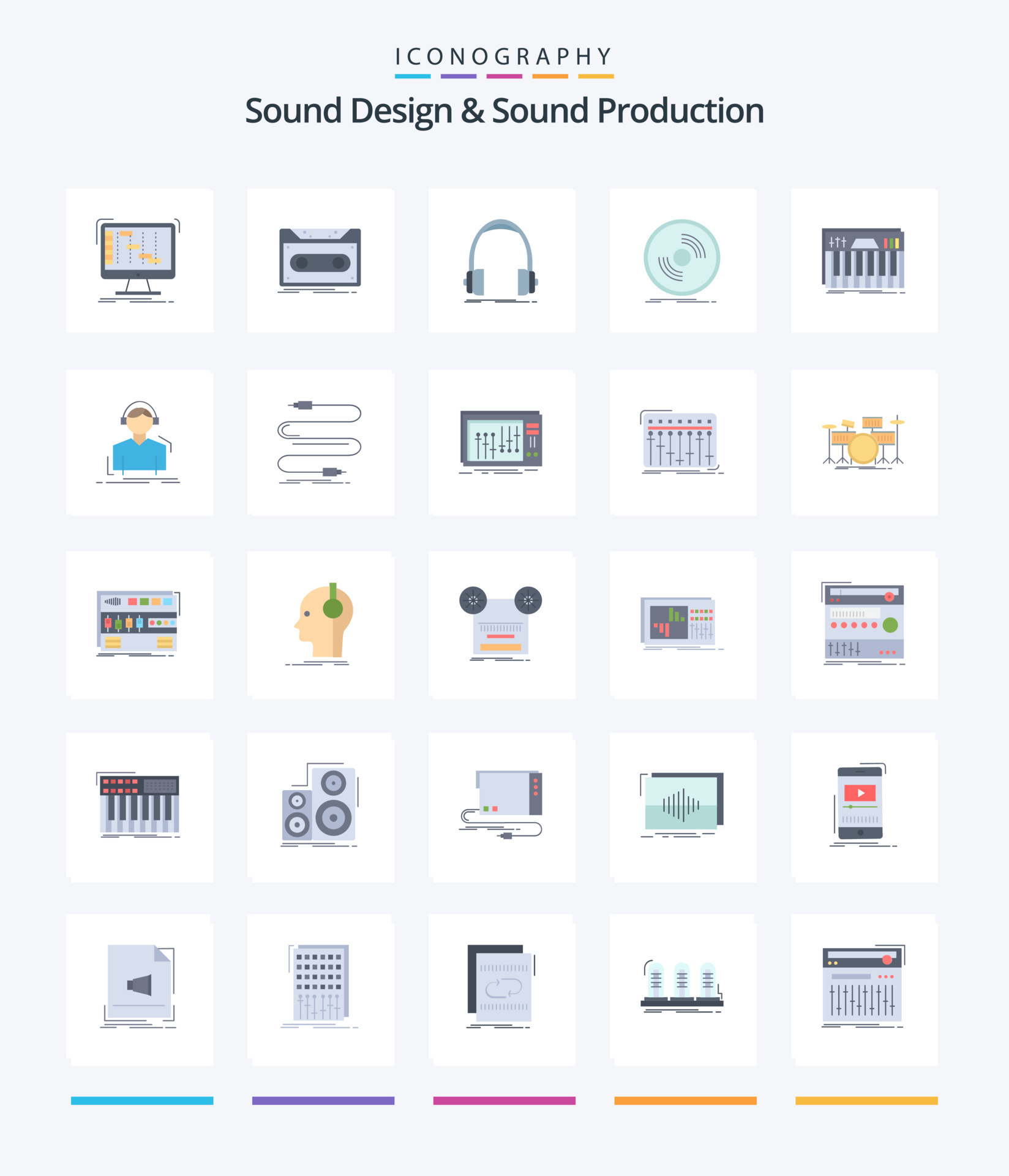 Creative Sound Design And Sound Production 25 Flat icon pack Such As ...
