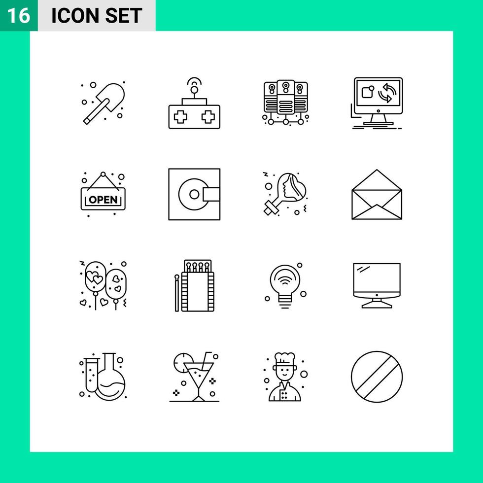 Outline Pack of 16 Universal Symbols of board sync database server install app Editable Vector Design Elements