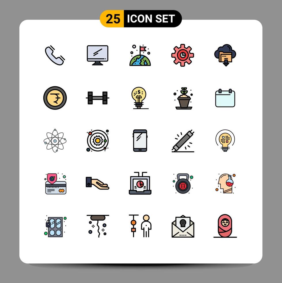 Universal Icon Symbols Group of 25 Modern Filled line Flat Colors of setting marketing imac graph world Editable Vector Design Elements