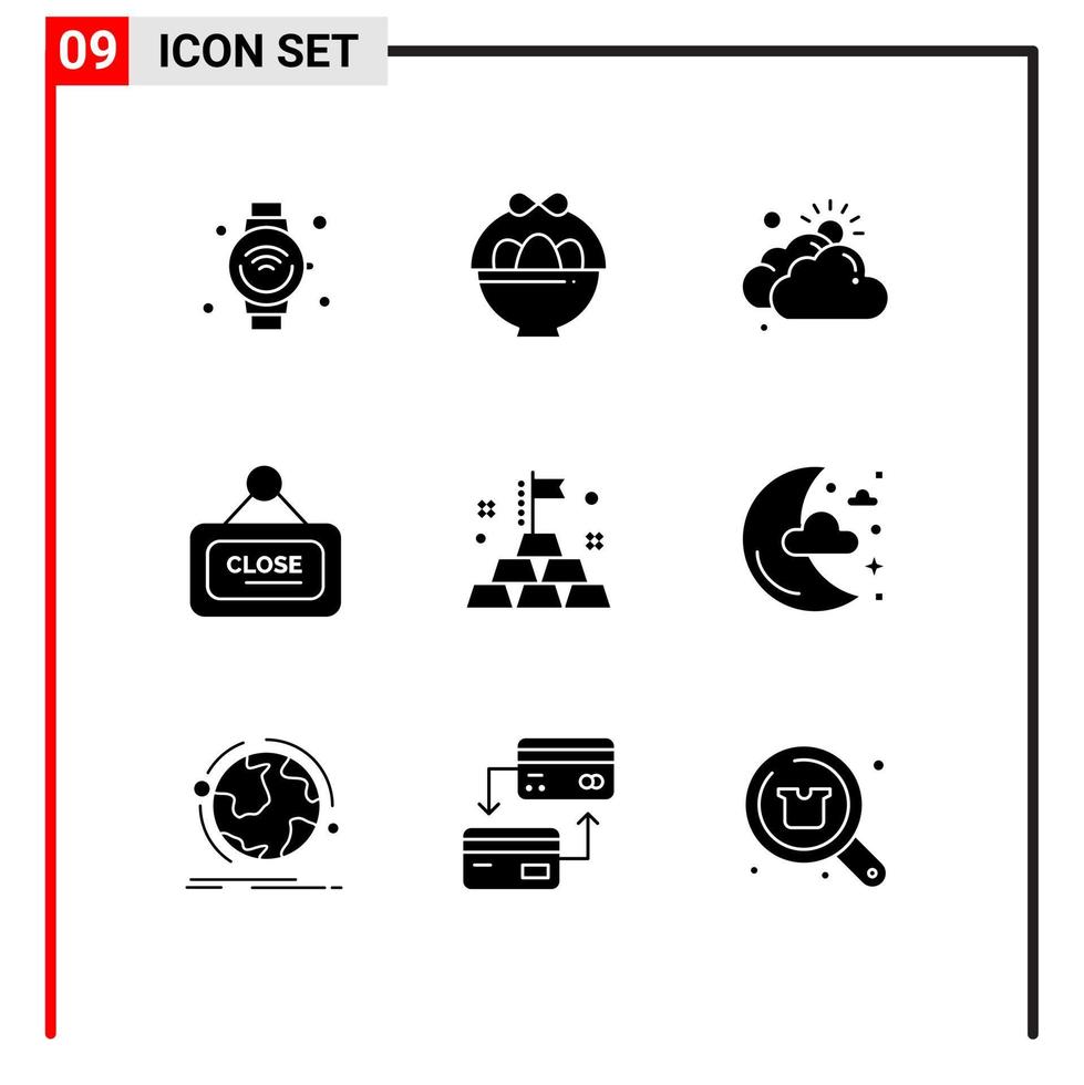 User Interface Pack of 9 Basic Solid Glyphs of investment close cloud sign marketing Editable Vector Design Elements