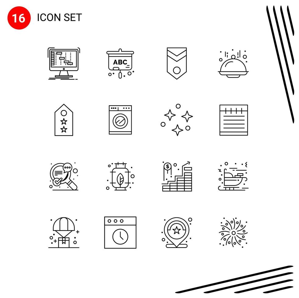 Outline Pack of 16 Universal Symbols of rank line badge food stripes Editable Vector Design Elements