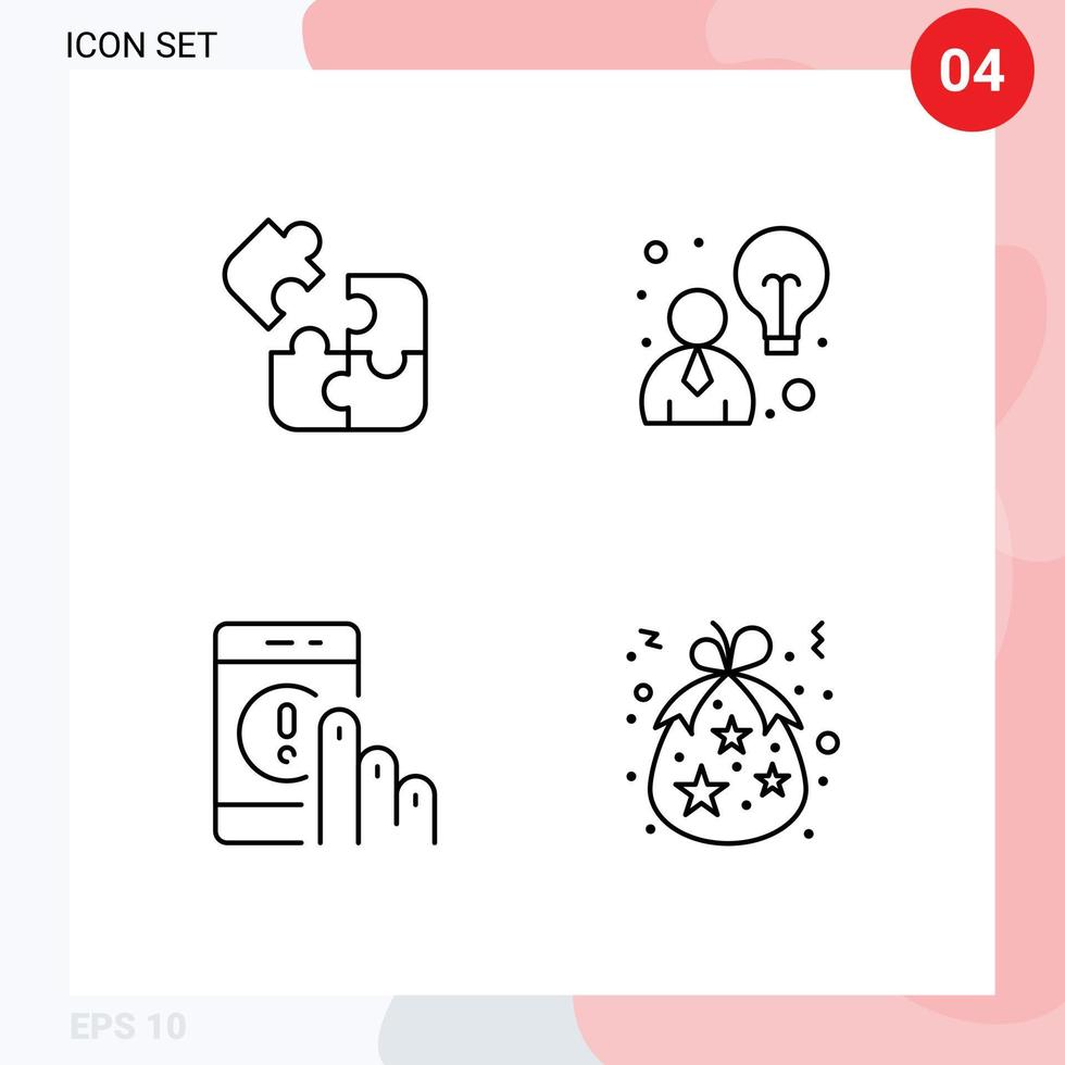 Pack of 4 Modern Filledline Flat Colors Signs and Symbols for Web Print Media such as jigsaw contact solution strategy phone Editable Vector Design Elements