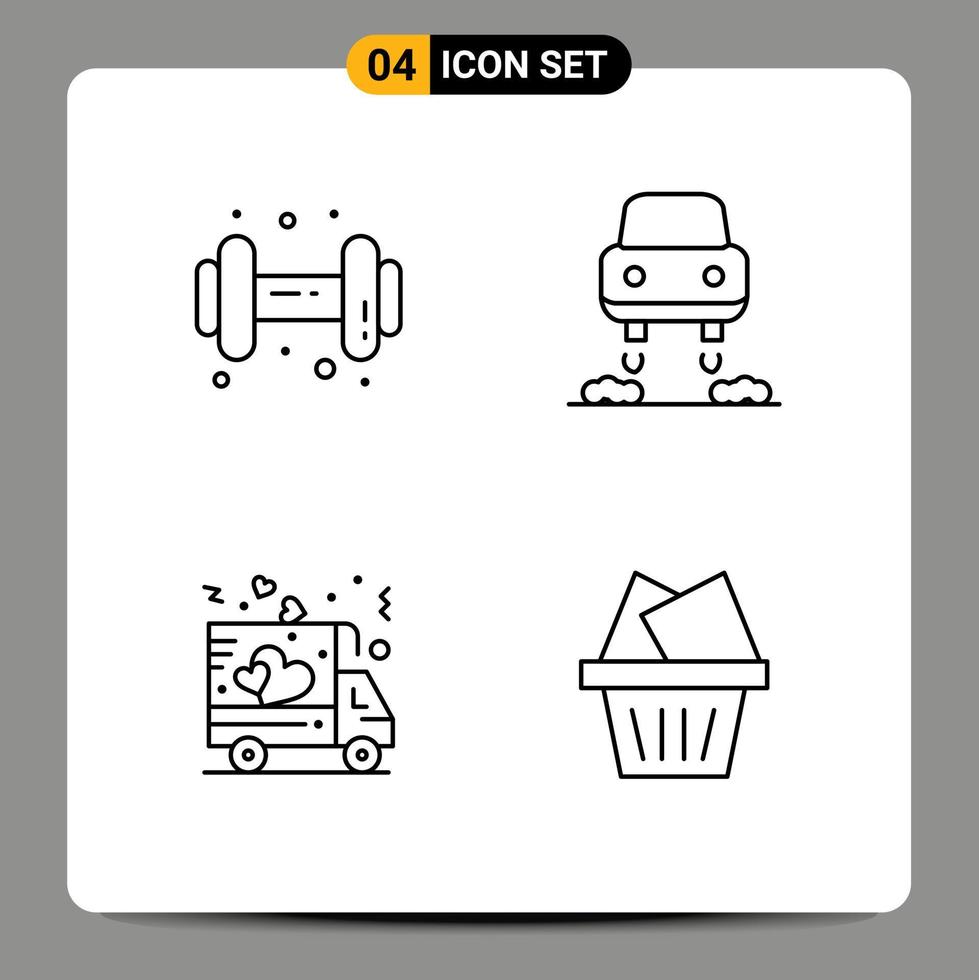 Pack of 4 Modern Filledline Flat Colors Signs and Symbols for Web Print Media such as gym truck car delivery mail Editable Vector Design Elements