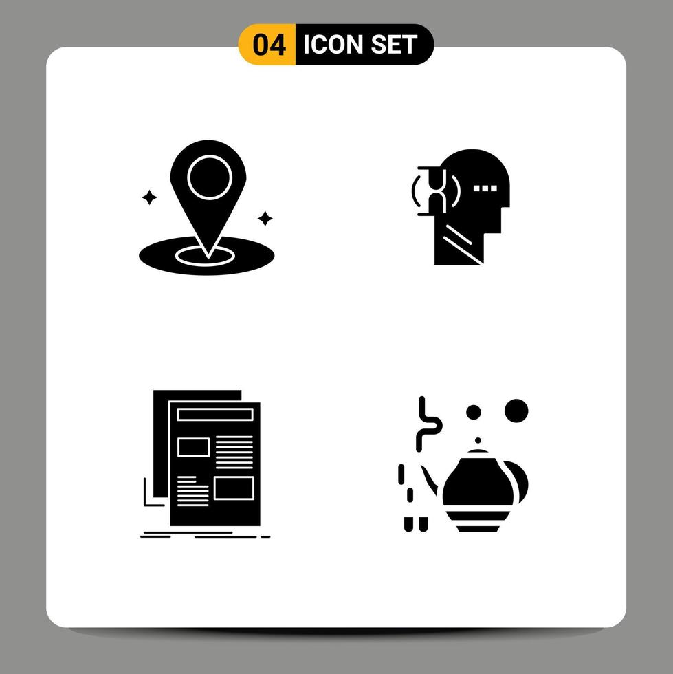 4 Universal Solid Glyphs Set for Web and Mobile Applications location newspaper wait male paper Editable Vector Design Elements