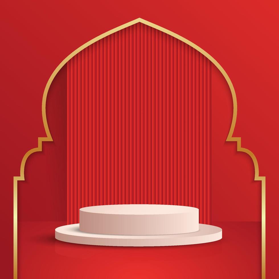 Red elegant islamic product podium vector