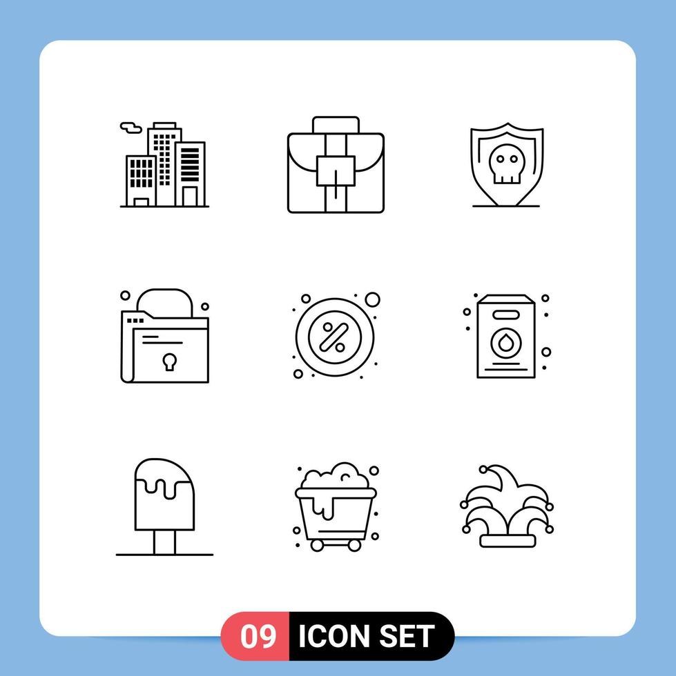 User Interface Pack of 9 Basic Outlines of rent percent secure part lock Editable Vector Design Elements