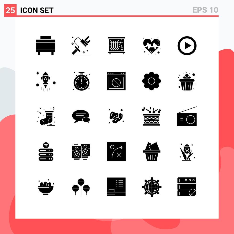 Stock Vector Icon Pack of 25 Line Signs and Symbols for play multimedia pendulum control heart Editable Vector Design Elements