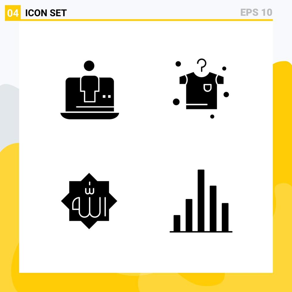 Mobile Interface Solid Glyph Set of 4 Pictograms of computer islam technology drying god Editable Vector Design Elements