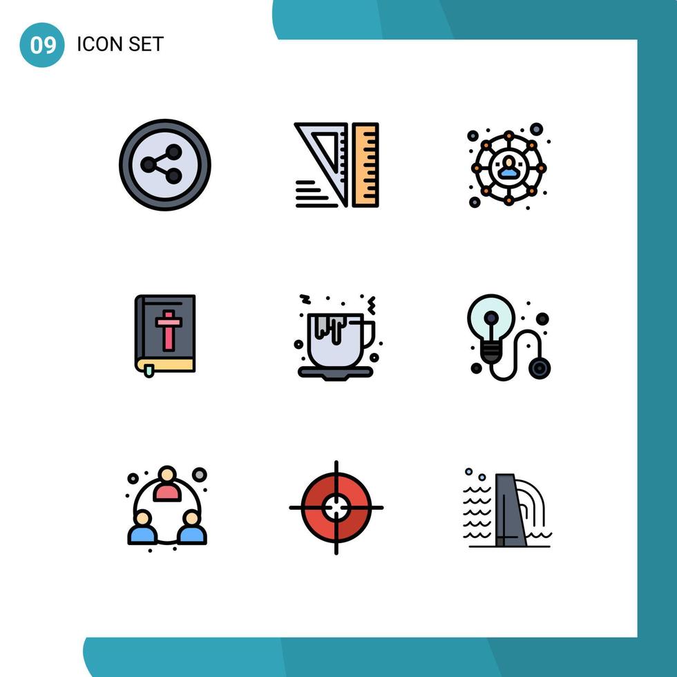User Interface Pack of 9 Basic Filledline Flat Colors of idea food bible fast food coffee Editable Vector Design Elements