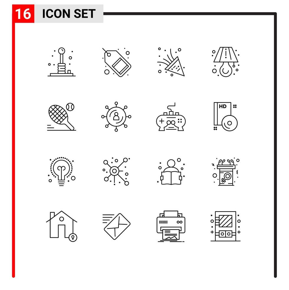 16 Universal Outlines Set for Web and Mobile Applications ball table sale light party time Editable Vector Design Elements