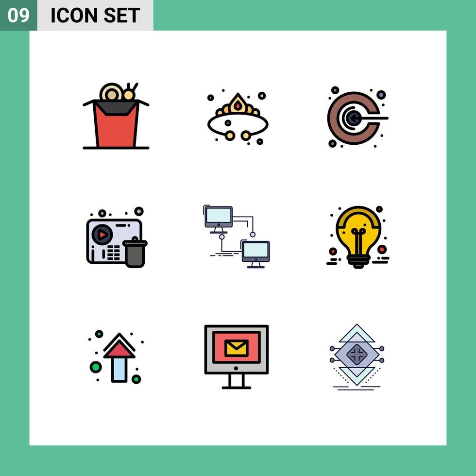 9 Filledline Flat Color concept for Websites Mobile and Apps lan player idea video delete Editable Vector Design Elements