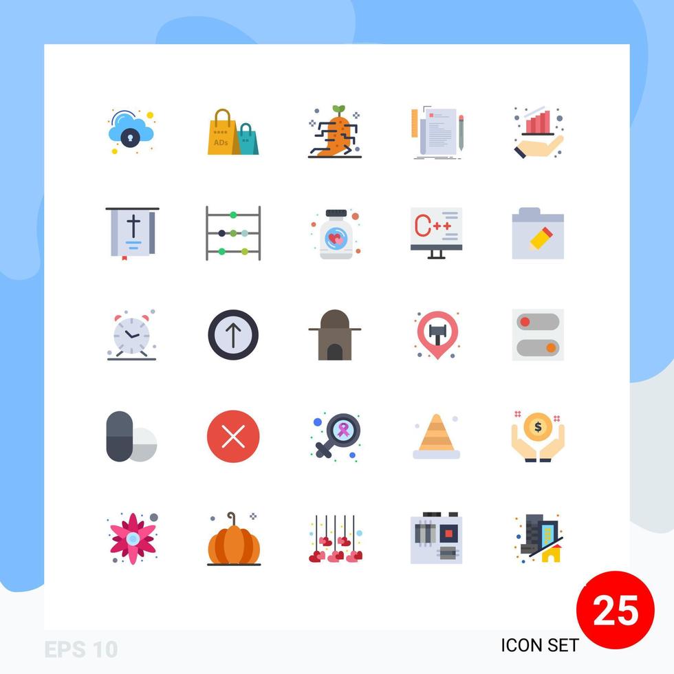 Pack of 25 Modern Flat Colors Signs and Symbols for Web Print Media such as script file shopping coding therapy Editable Vector Design Elements