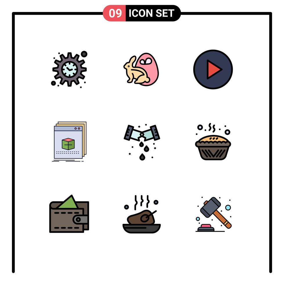 Filledline Flat Color Pack of 9 Universal Symbols of plumbing mechanical play leak file Editable Vector Design Elements