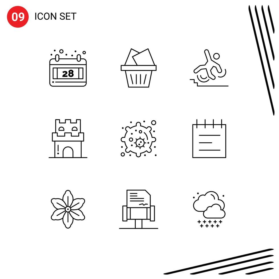 Universal Icon Symbols Group of 9 Modern Outlines of cell sandcastle failed sand castle Editable Vector Design Elements