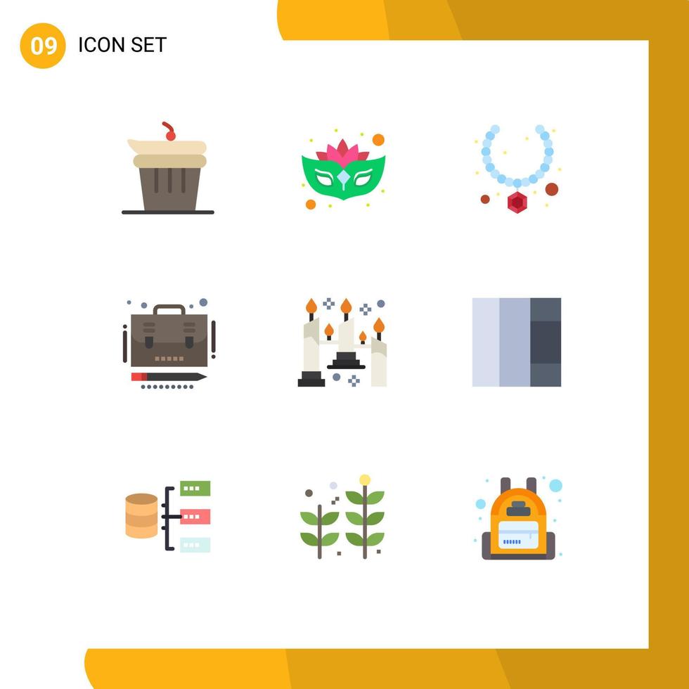 Pictogram Set of 9 Simple Flat Colors of flame burning necklace case case Editable Vector Design Elements