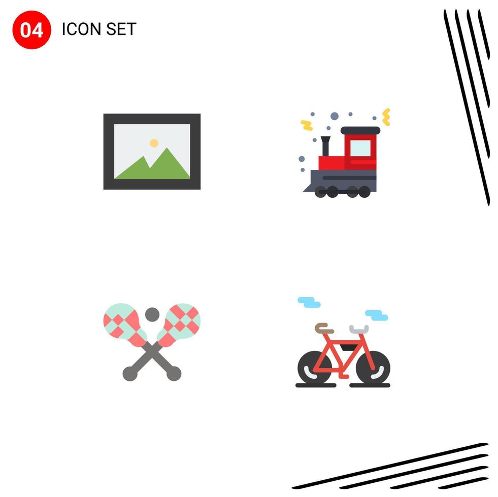 Pictogram Set of 4 Simple Flat Icons of album stick christmas train bike Editable Vector Design Elements