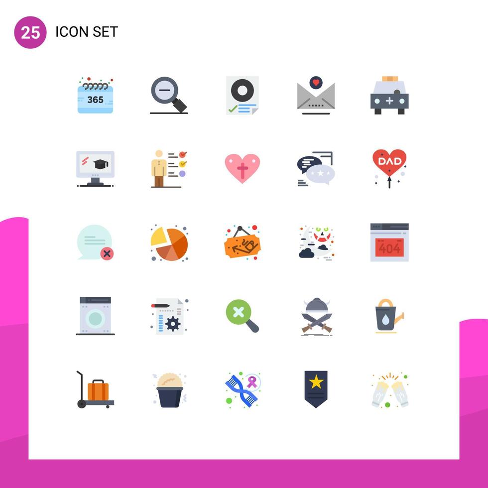 Flat Color Pack of 25 Universal Symbols of ambulance heart zoom email page Editable Vector Design Elements