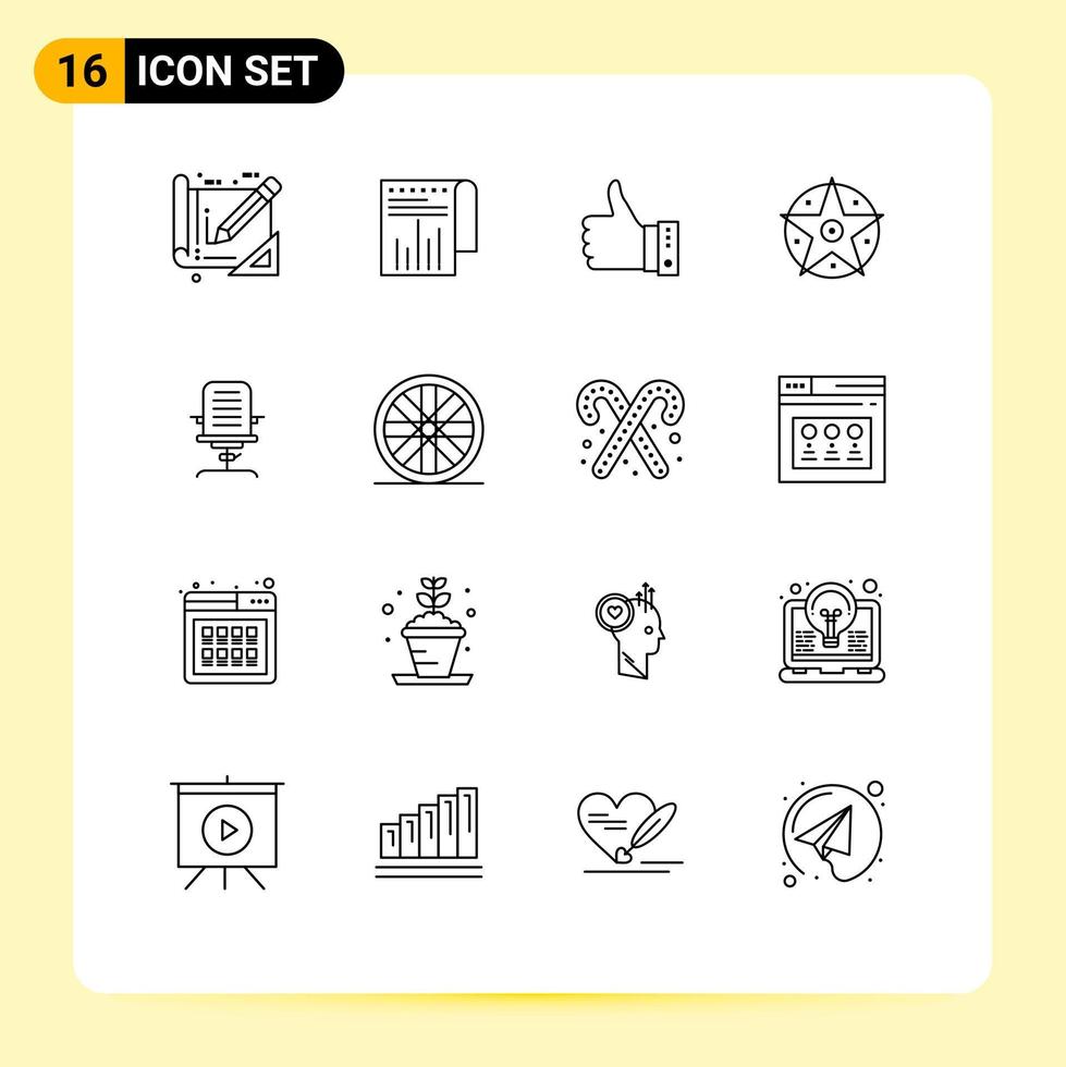 Set of 16 Modern UI Icons Symbols Signs for project pentacle like yes thumbs Editable Vector Design Elements