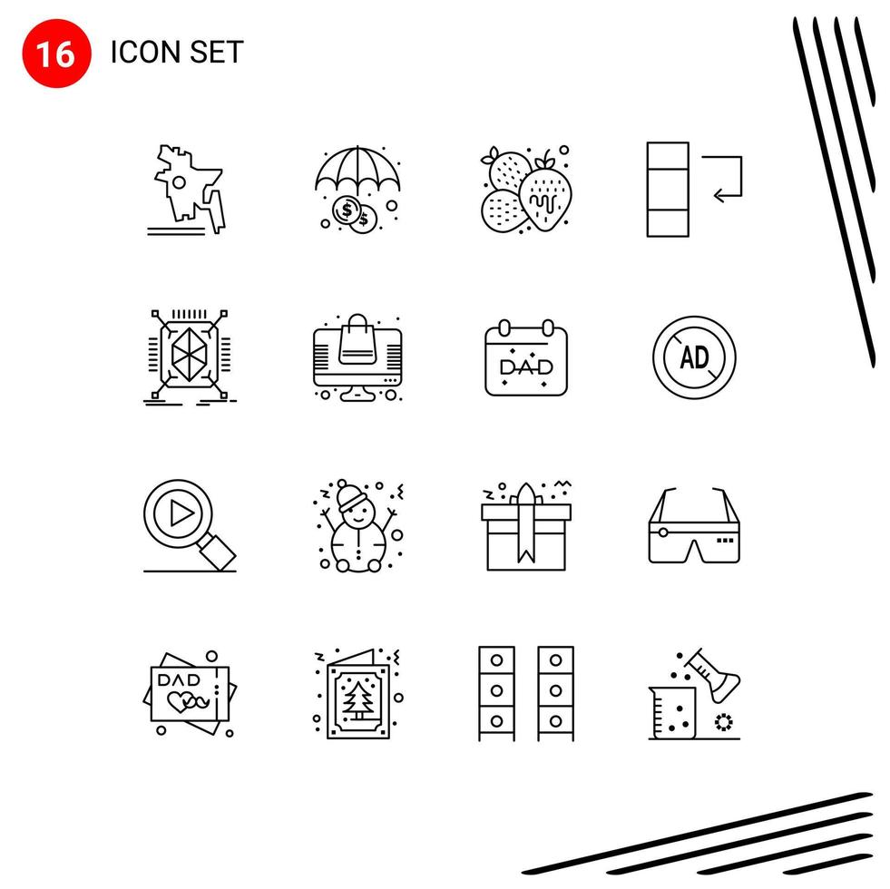 Group of 16 Outlines Signs and Symbols for bag rapid fruit prototyping swap Editable Vector Design Elements