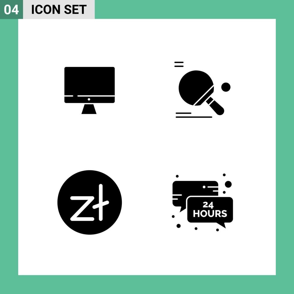 Set of 4 Modern UI Icons Symbols Signs for computer zloty hardware table tennis coin Editable Vector Design Elements