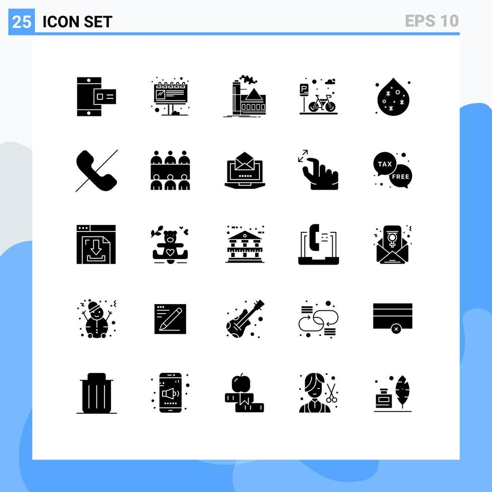 paquete de 25 signos y símbolos de glifos sólidos modernos para medios de impresión web como elementos de diseño de vectores editables de la industria del parque de contaminación del estacionamiento