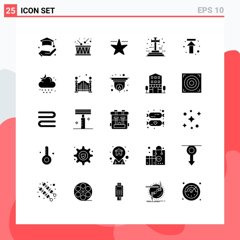 25 User Interface Solid Glyph Pack of modern Signs and Symbols of upload arrows hollywood arrow graveyard Editable Vector Design Elements