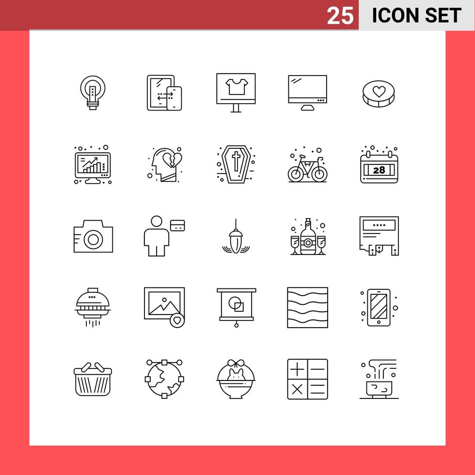 Group of 25 Modern Lines Set for monitor e connection commerce browser Editable Vector Design Elements