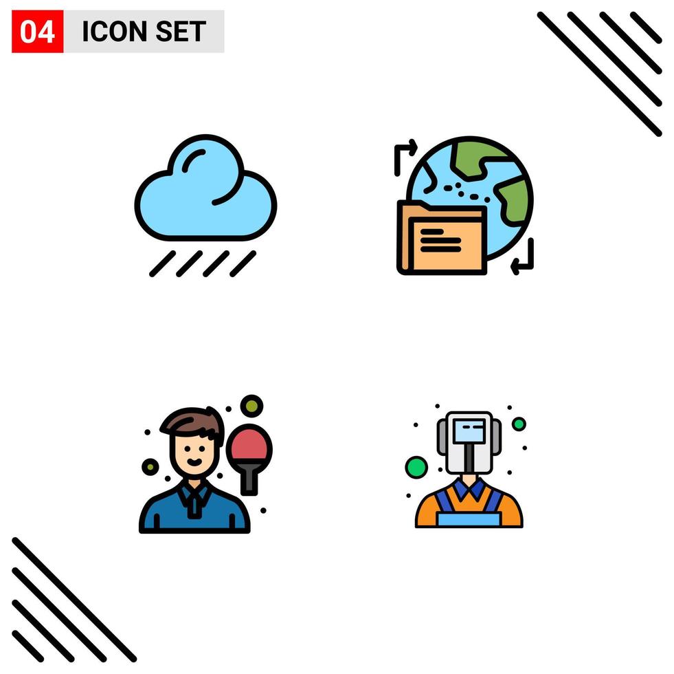 Modern Set of 4 Filledline Flat Colors Pictograph of cloud man gdpr data racket Editable Vector Design Elements