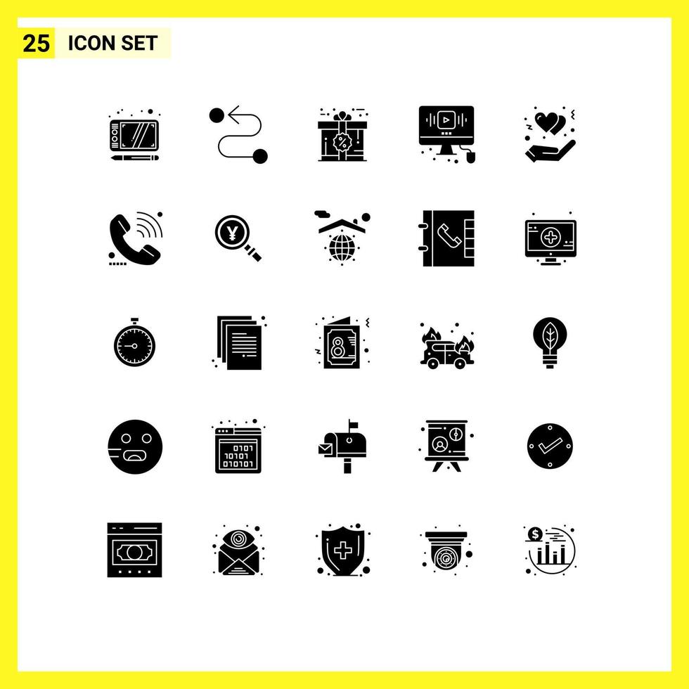 Set of 25 Modern UI Icons Symbols Signs for hand protect discount internet online Editable Vector Design Elements